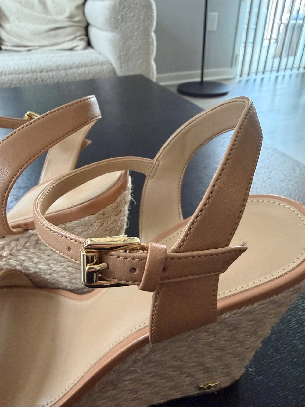 MICHAEL Michael Kors Tan Espadrille Wedge Sandals with Ankle Strap